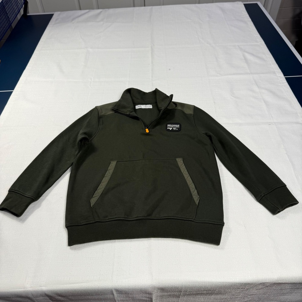 Zara Boys' Olive Green 1/4 Zip Pullover Sweatshirt Kids' Size 9-10 Pocket‎